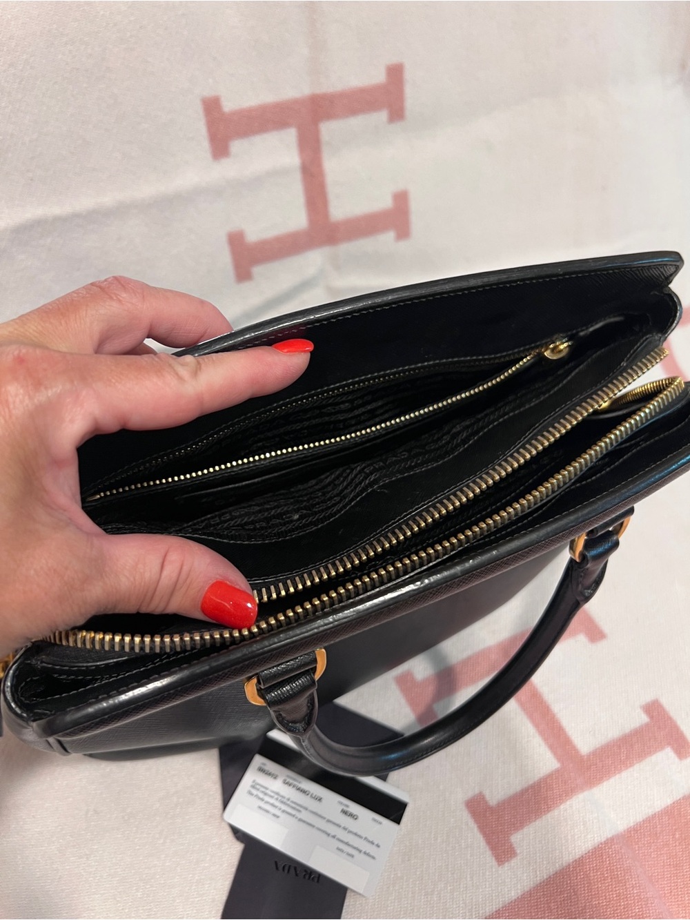 PRADA⭐️Gold Kiss lock and Key attached!Black Saffiano Satchel! Offers welcome! - Picture 15 of 16